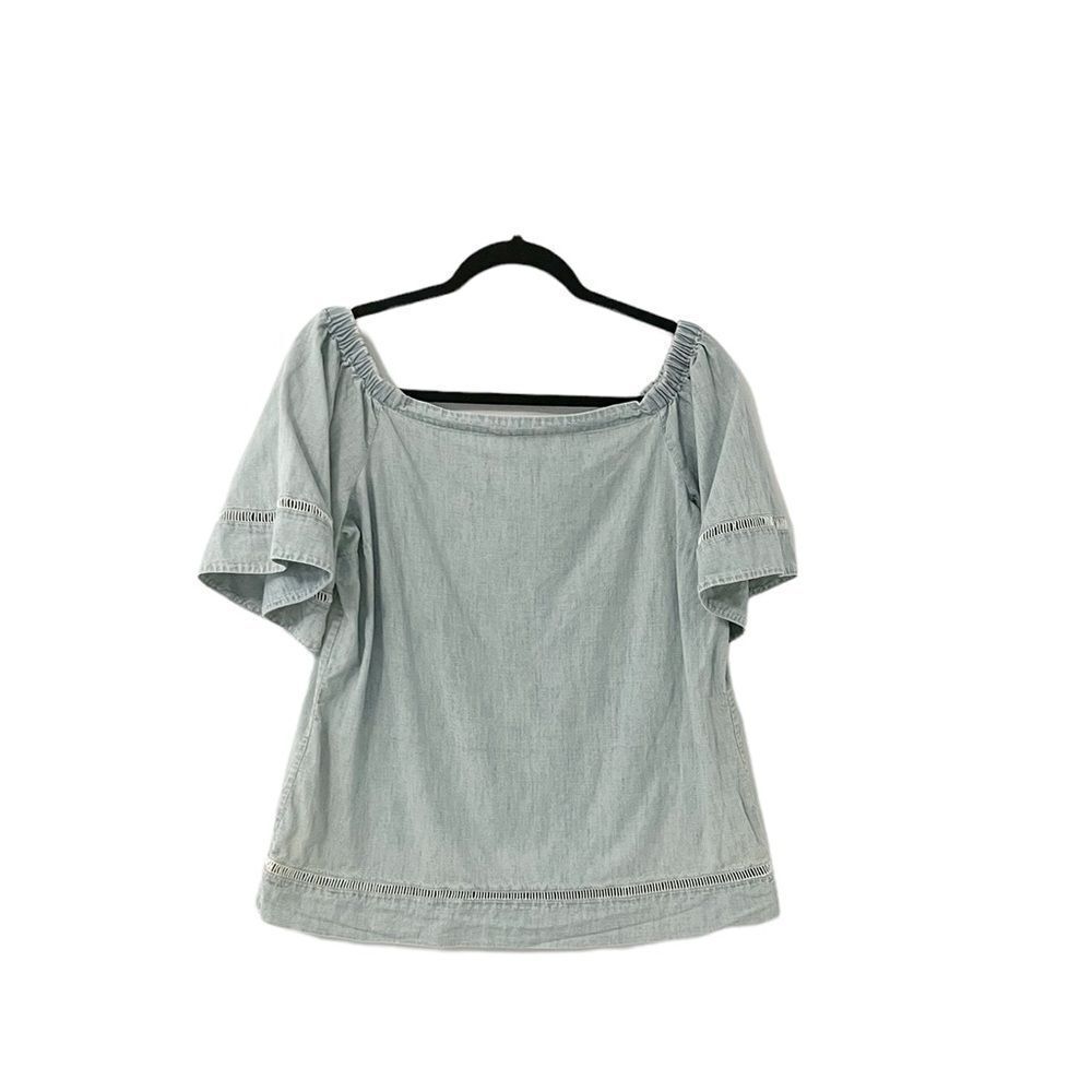 🟢Lauren Ralph Lauren Light Blue Chambray Off-The-Shoulder Top Size S